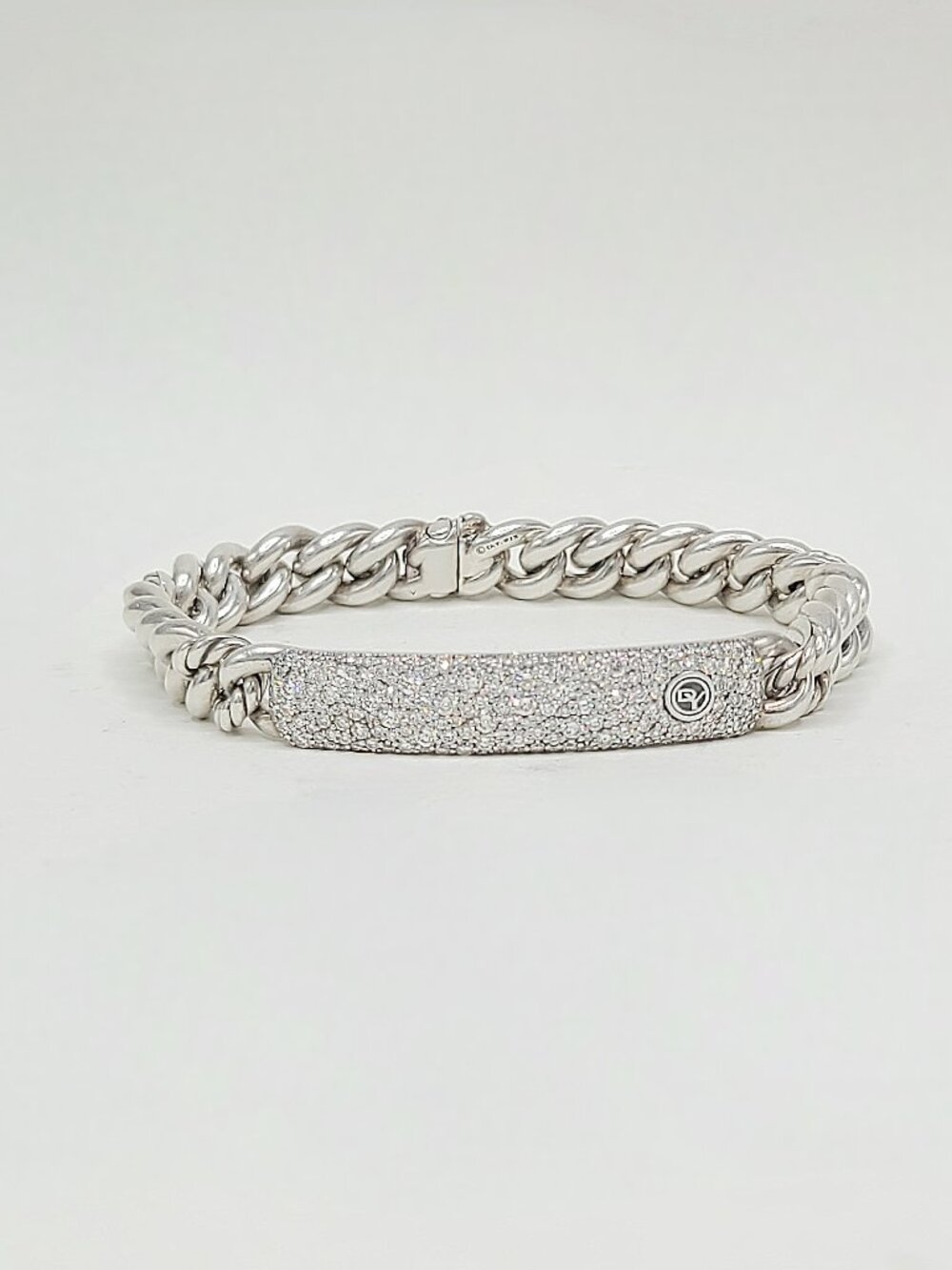 David Yurman Belmont Curb Link ID Bracelet w/ Pavé White Diamonds - Size Large